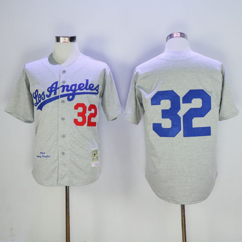 Men Los Angeles Dodgers #32 Koufax Grey Throwback 1963 MLB Jerseys->los angeles dodgers->MLB Jersey